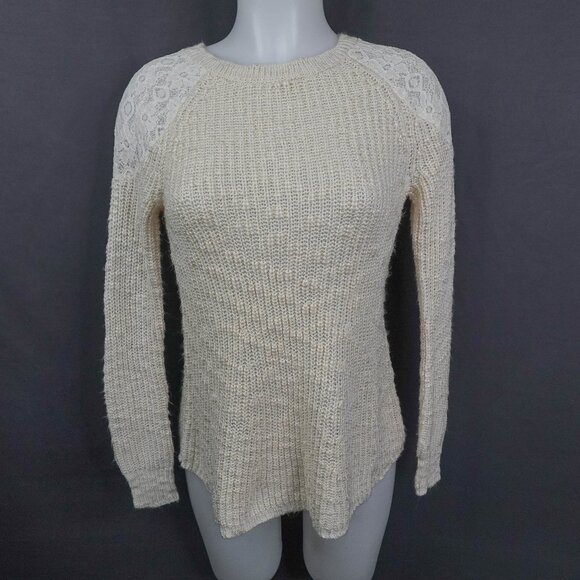 Cloud Chaser Womens Sweater Small Beige Lace Slub Cozy Boho Soft Girl Minimalist - Picture 1 of 14